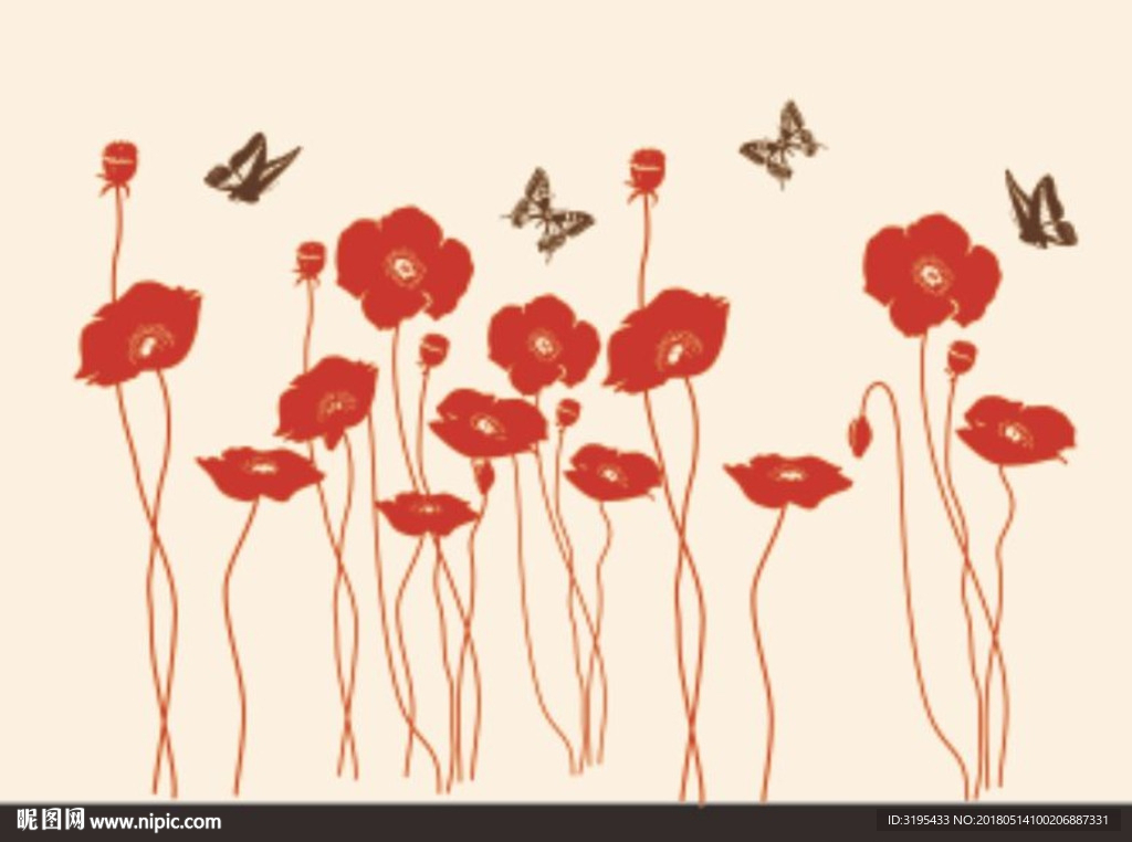 花朵 蝴蝶 矢量 硅藻泥图案