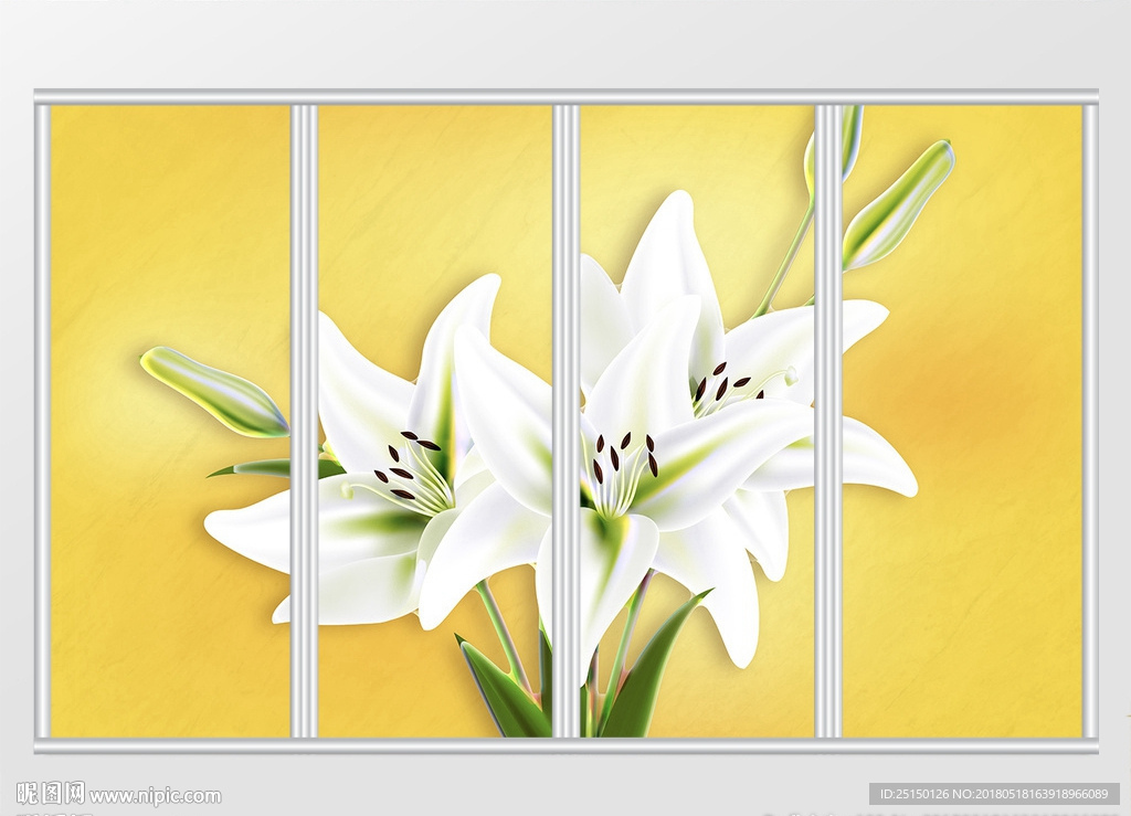 白色百合花移门