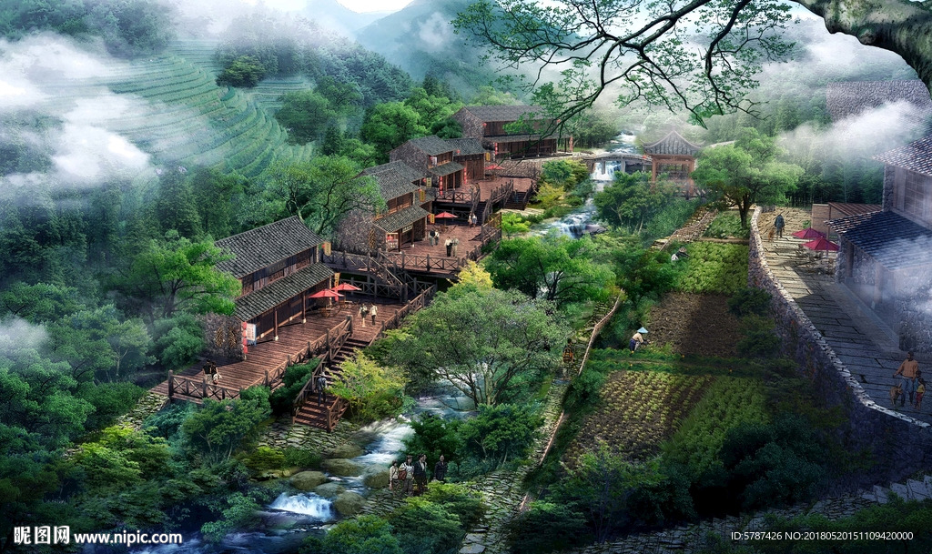 中式建筑景观效果图