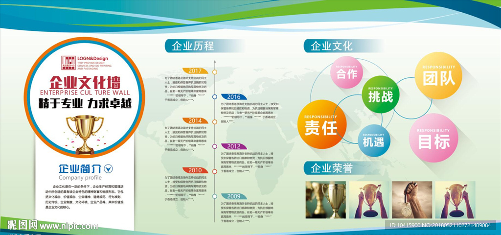 蓝色商务企业文化墙公司简介背景