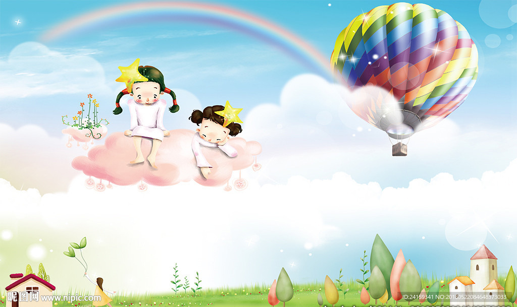 简约手绘卡通儿童房间背景