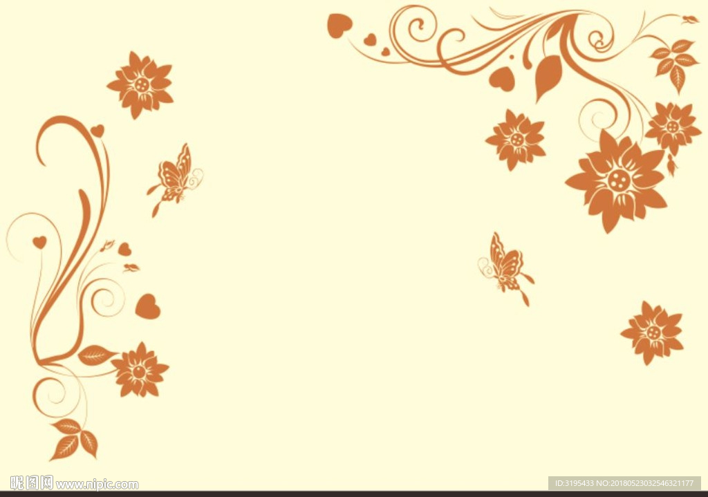 心形对角花 蝴蝶花 矢量图