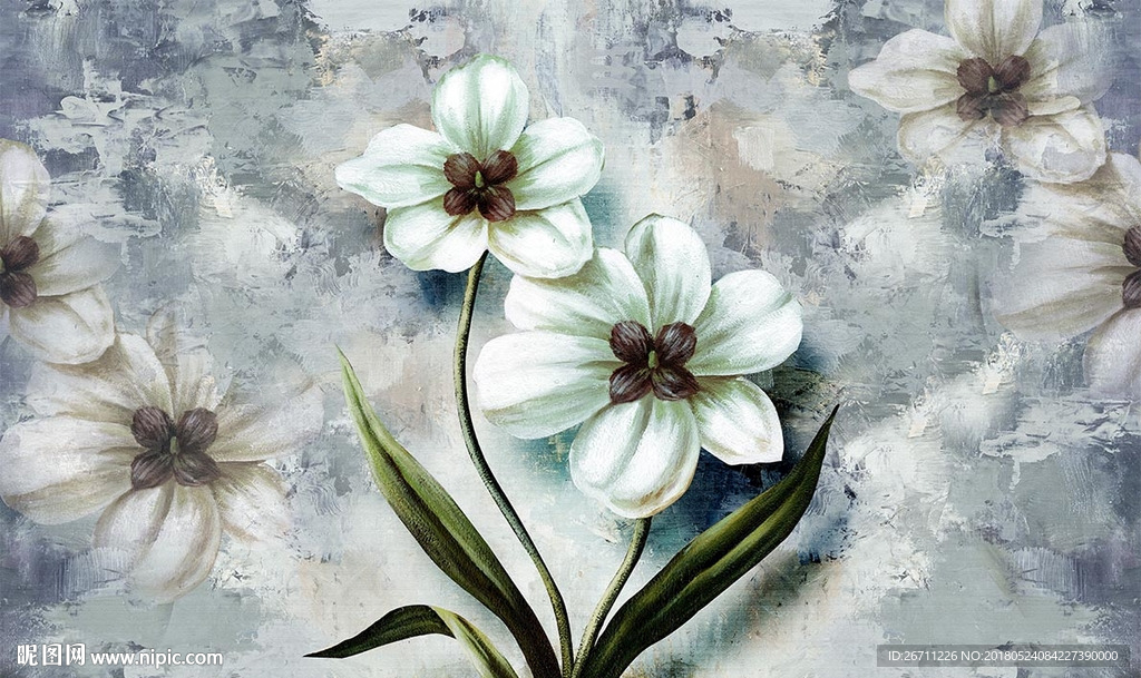 北欧复古 抽象郁金香花朵图