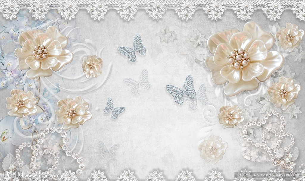 浮雕蝴蝶珠宝背景图