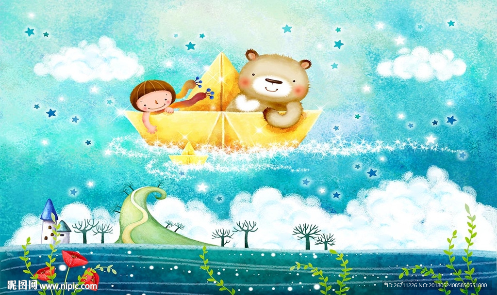 手绘动漫儿童背景墙