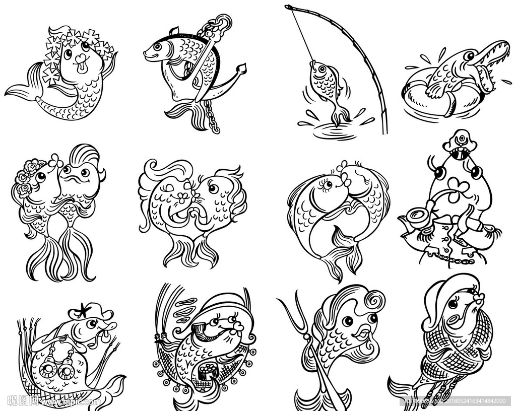 手绘鱼类海洋生物