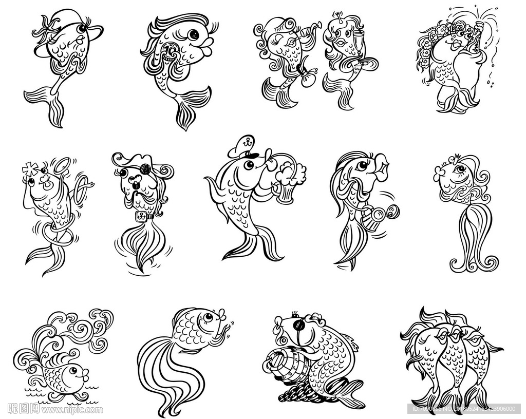 手绘鱼类海洋生物