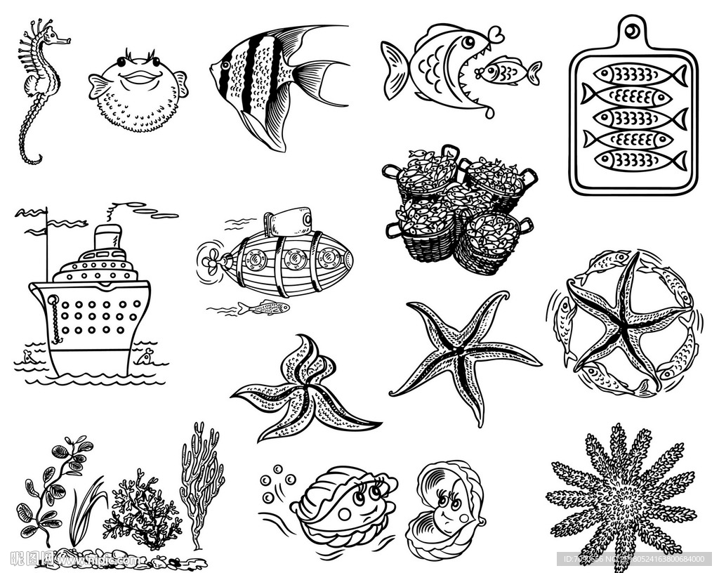 手绘鱼类海洋生物