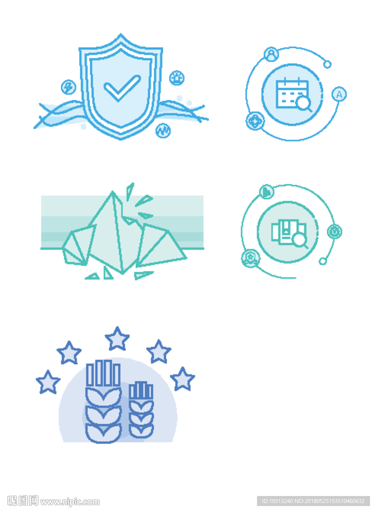 线型图标 盾牌 日期 麦穗
