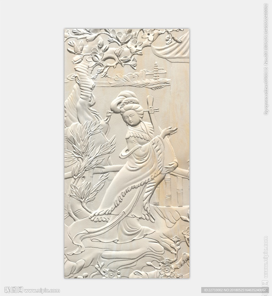 3D浮雕古代美女砂岩玄关装饰画