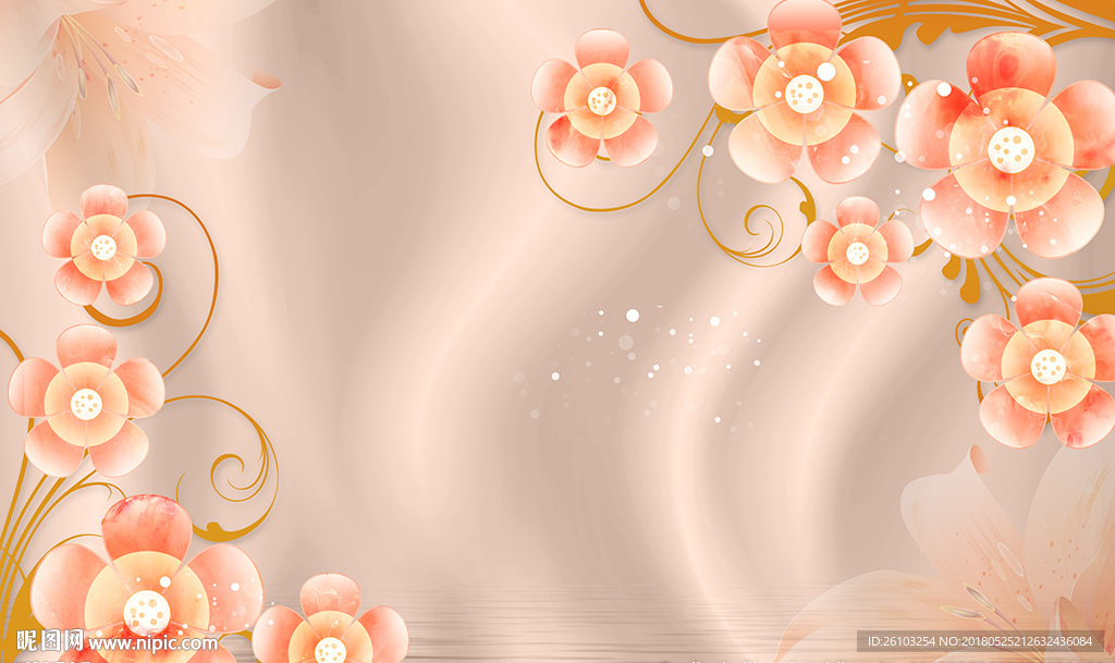 现代花卉梦幻百合电视背景墙