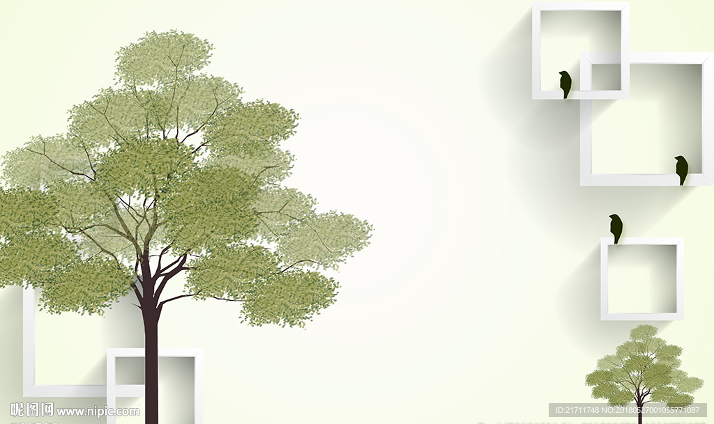 简约小树小鸟框框电视背景墙