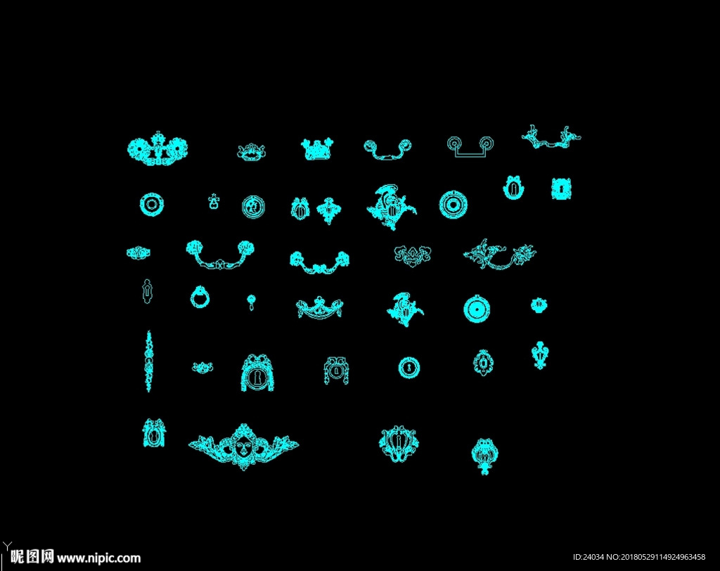 欧式拉手 铜拉手 CAD图块