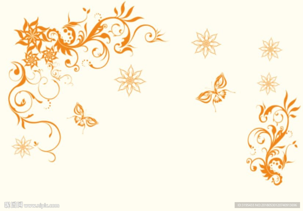 对角花 蝴蝶花 枝藤 时尚花纹