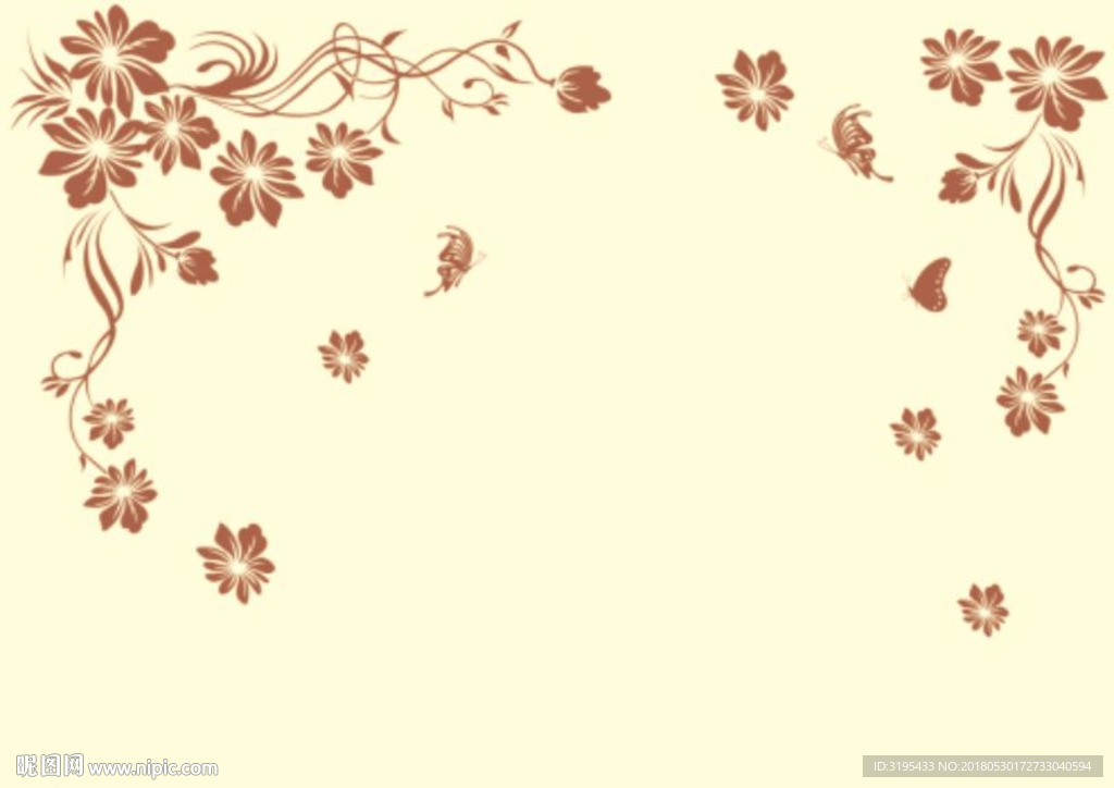 时尚花纹 蝴蝶 对角花矢量