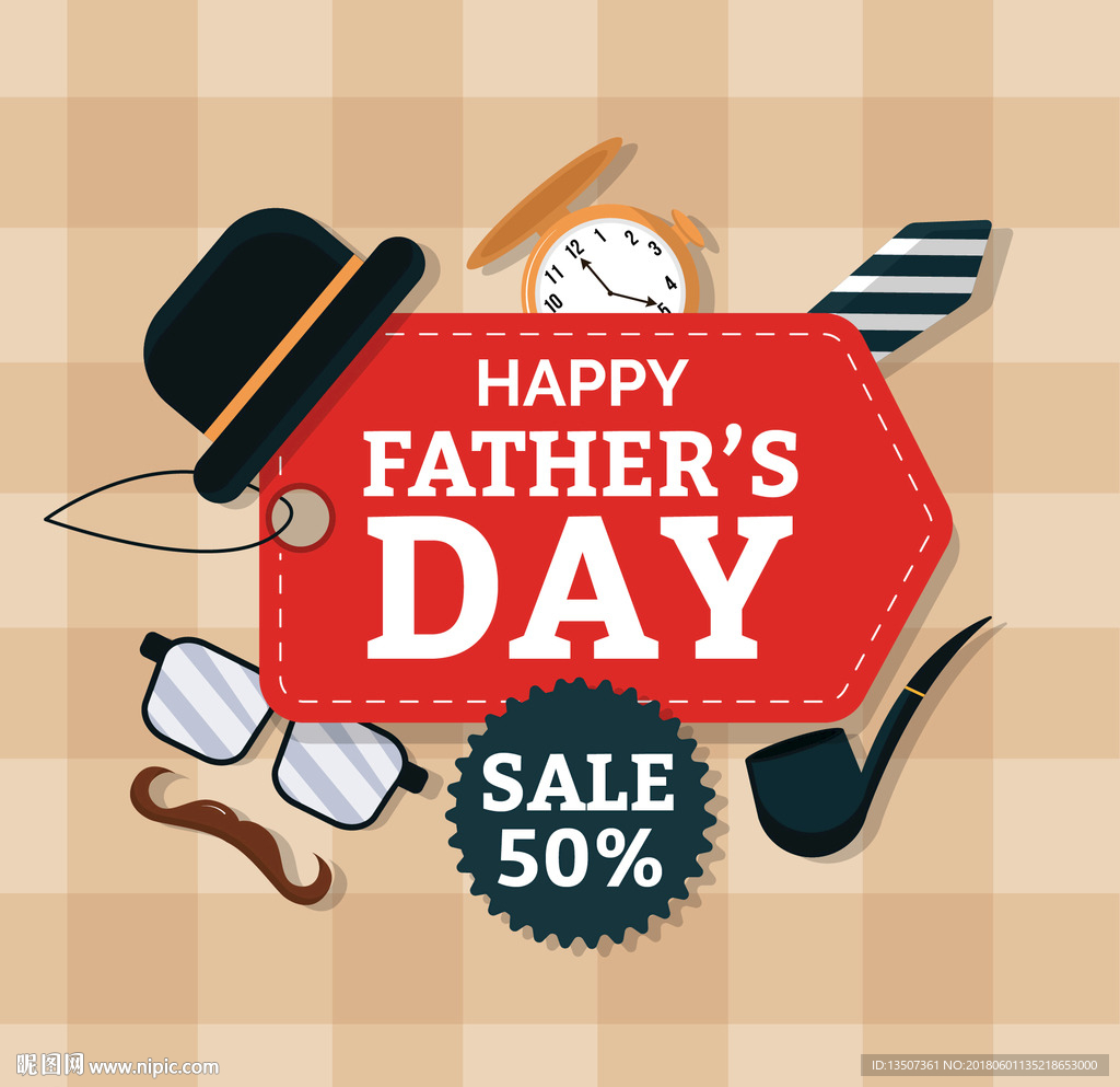 棕色格子背景父亲节海报设计