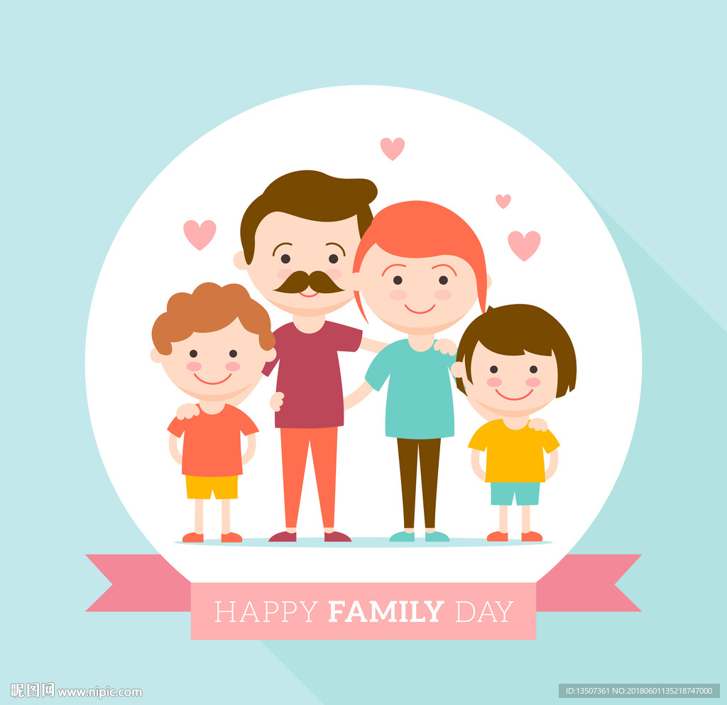 手绘幸福的一家四口插画设计图片