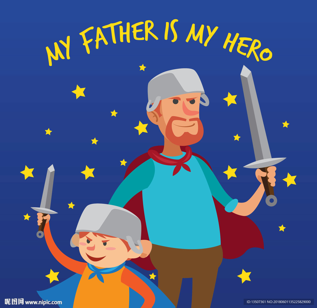 手绘头戴铁锅的父亲和儿子插画