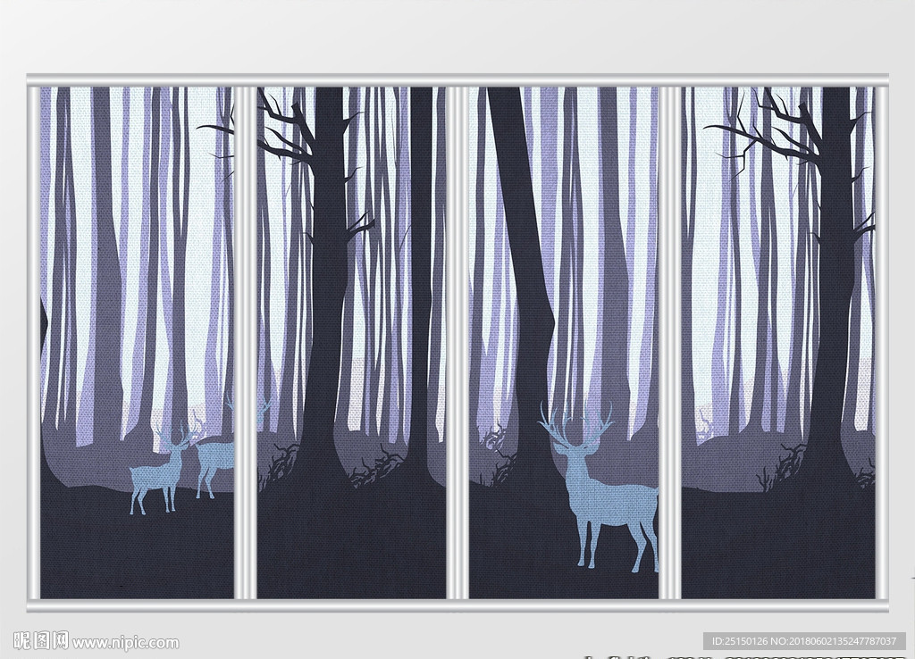 梦幻布纹树林梅花鹿移门