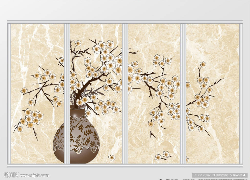 现代简约花瓶雕花移门