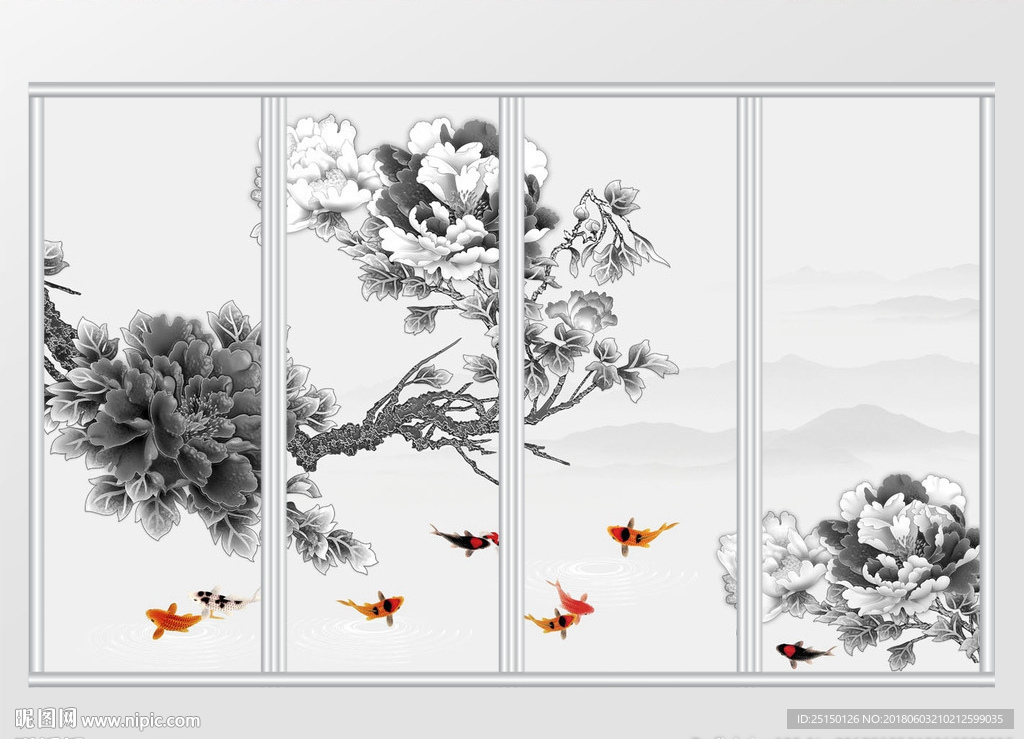 灰色牡丹花移门