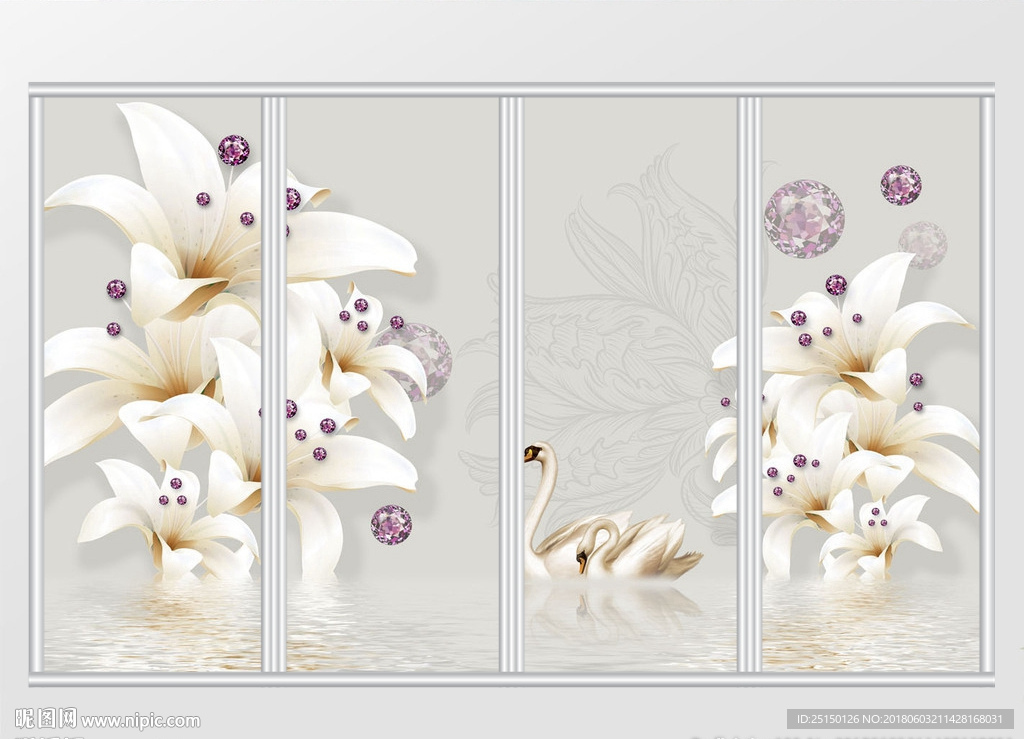 时尚简约奢华珠宝百合花移门