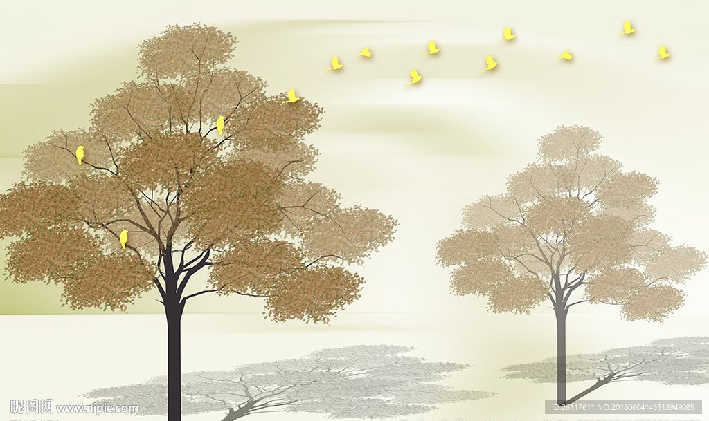 简约树林小鸟电视背景墙