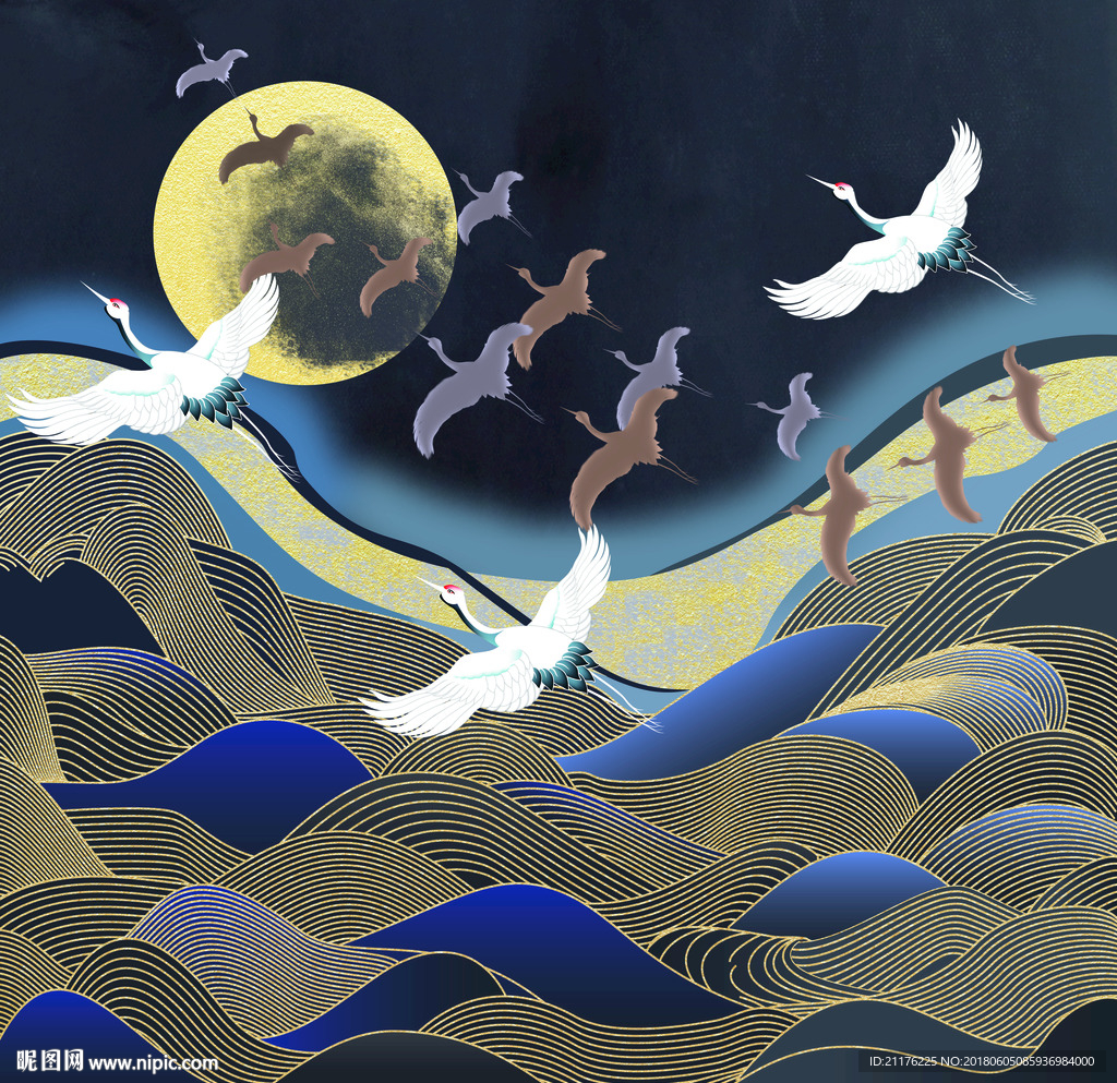 新中式抽象飞鸟鹤（分层）