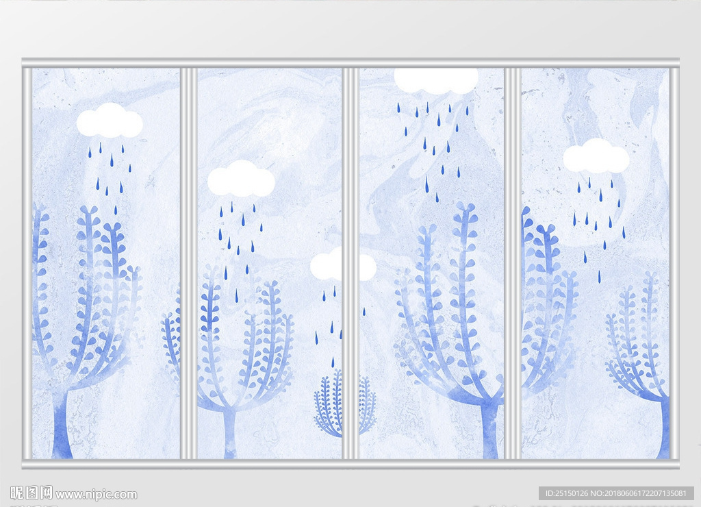 清新手绘花卉植物移门