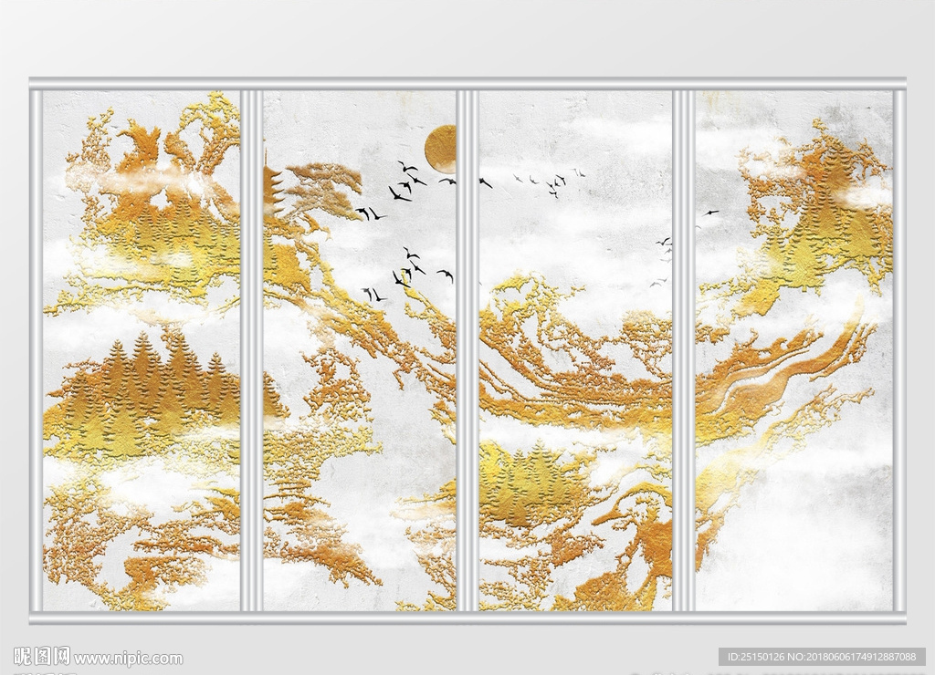 金箔抽象山水意境移门