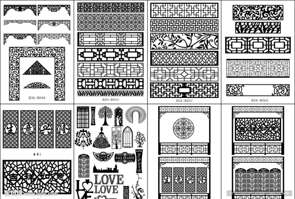 窗花 隔断 雕刻框 漏空花案