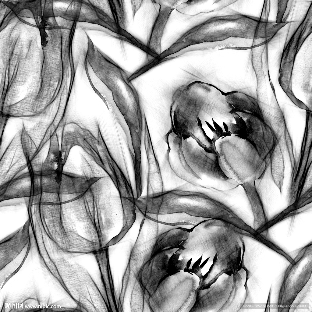 水墨风郁金香花卉设计
