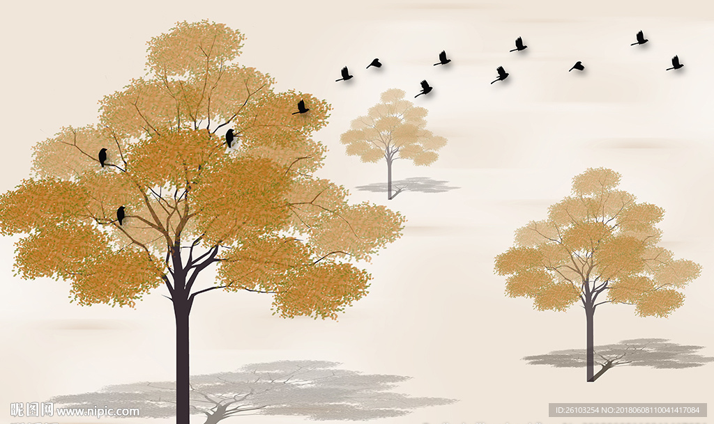 简约树林小鸟电视背景墙