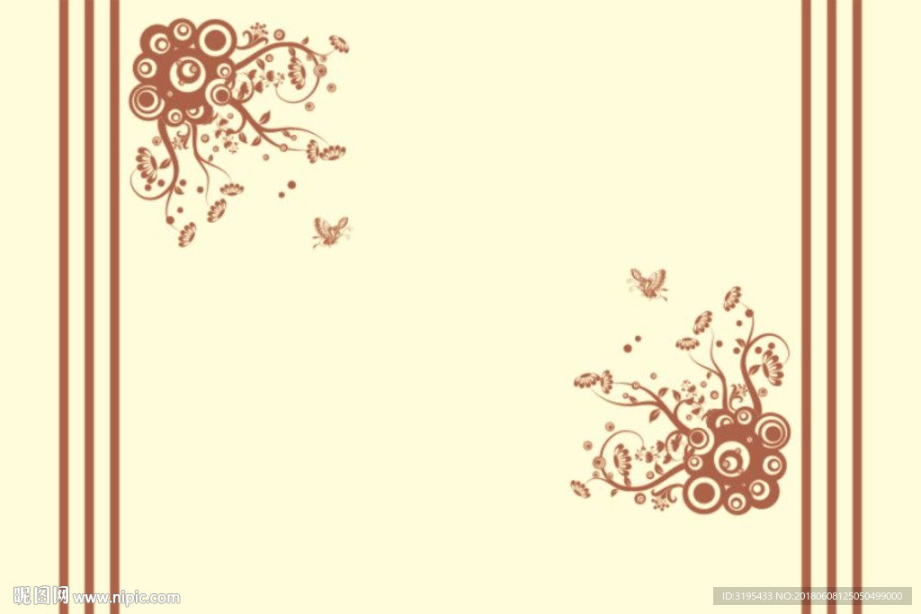 线条 对角花 蝴蝶花 欧式花纹