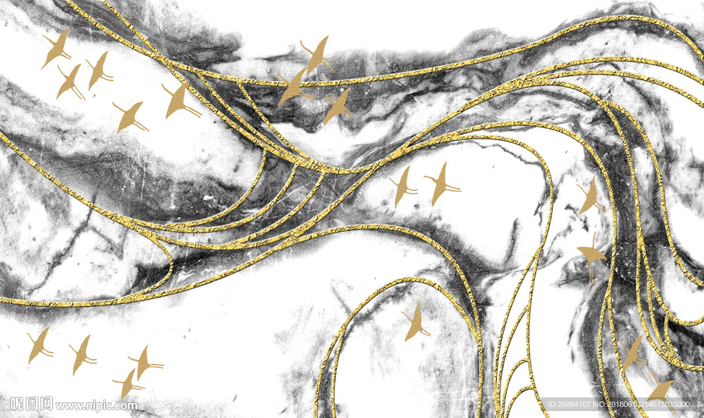 新中式抽象大理石意境山水背景墙