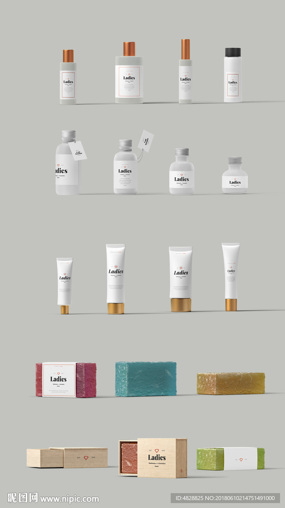 欧美高清分层化妆品瓶子样机贴图