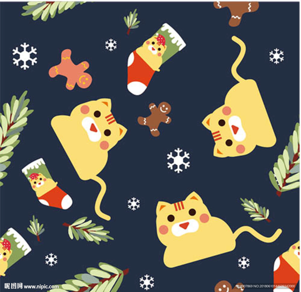 猫咪圣诞图案设计