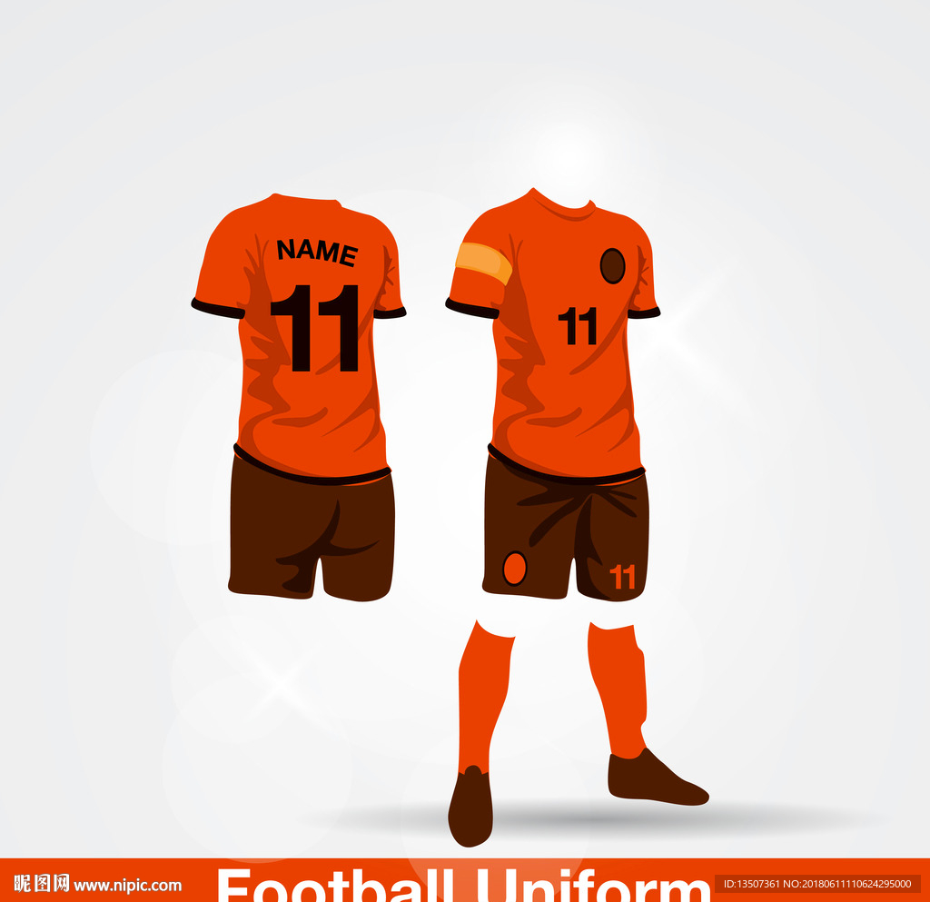 手绘三维立体橙色足球队服球衣