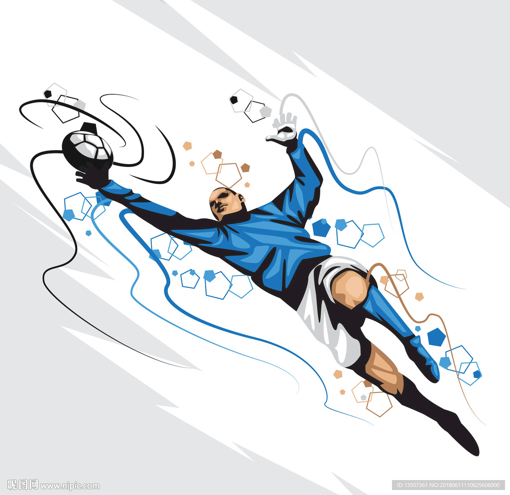 手绘水墨效果足球守门员扑救动作