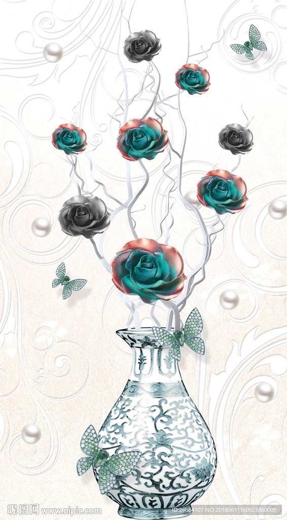 花瓶插花3d玄关背景墙