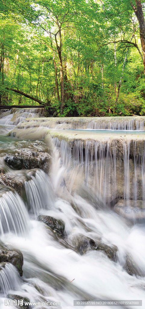 流水生财瀑布树林玄关装饰画