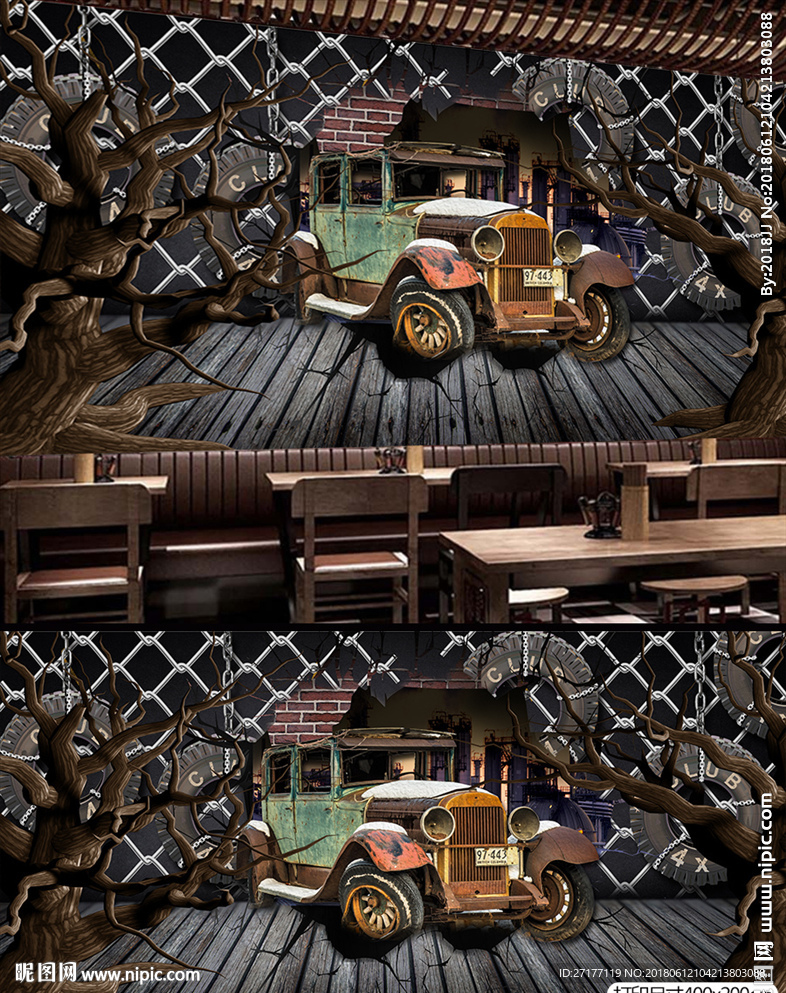3d复古汽车背景墙