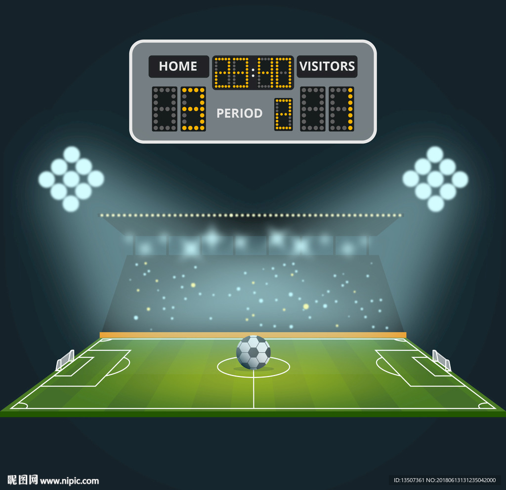 手绘足球场夜间场地效果图插画