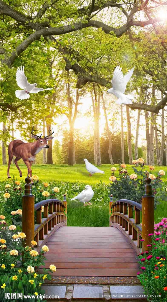 清新小桥玄关背景