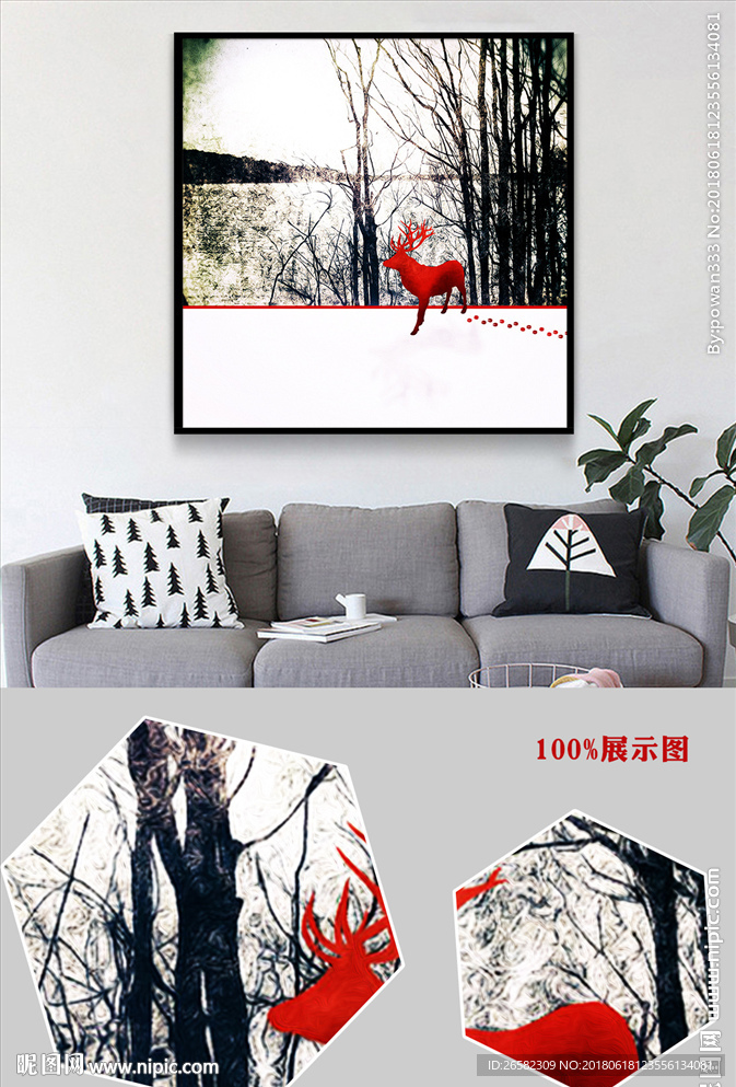 欧式美式复古风景油画麋鹿装饰画