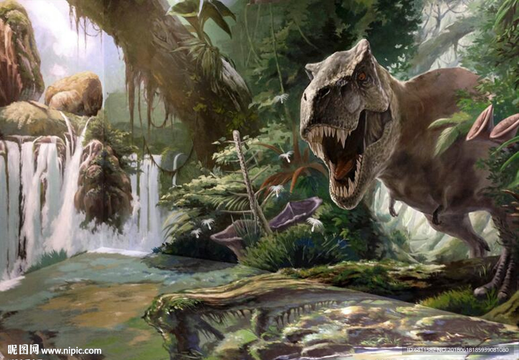 3D侏罗纪恐龙主题背景墙