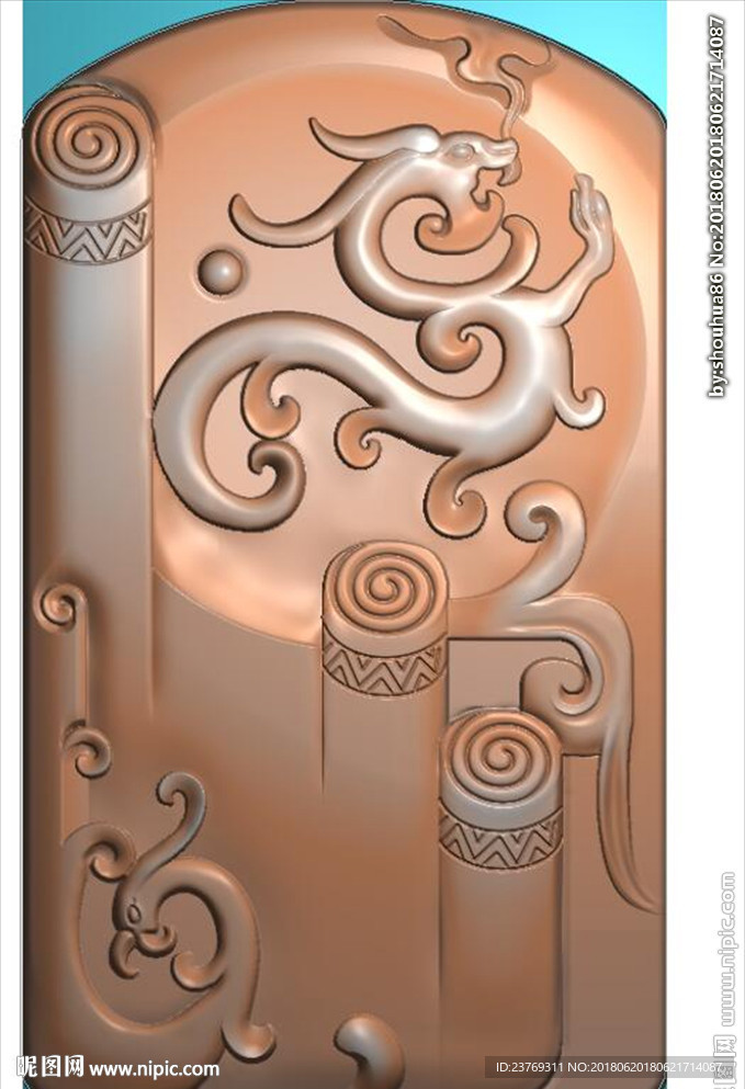 仿古龙凤牌子草龙草凤挂件精雕图