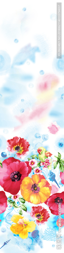 家纺印花图案海洋花朵手绘海洋