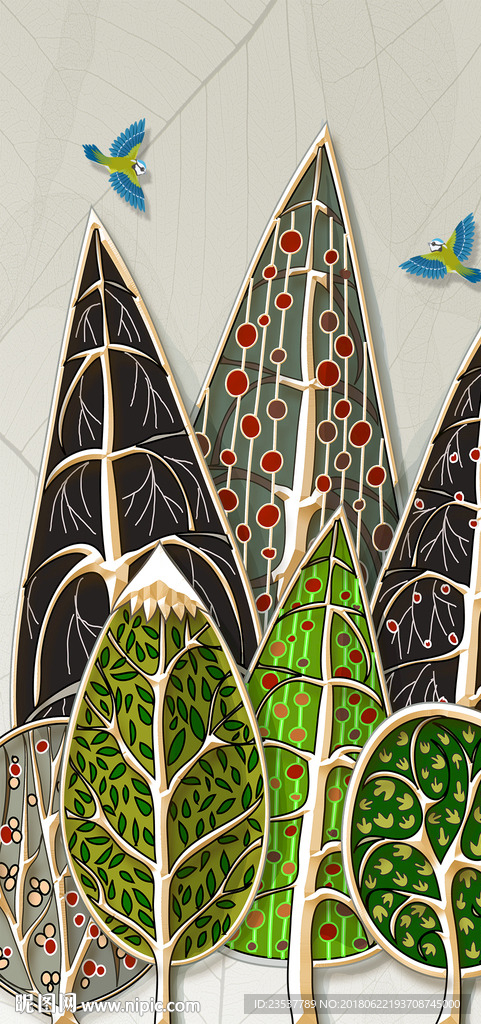 彩色树叶玄关装饰画