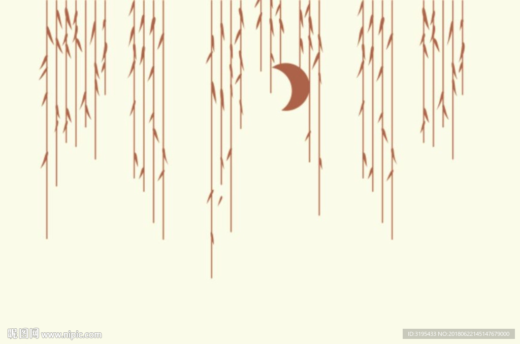 线条 树叶 月亮硅藻泥矢量